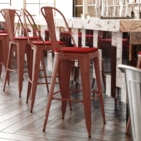 FLASH FURNITURE Red Metal Stool with Gray Poly Seat ET-3534-30-RD-PL1R-GG